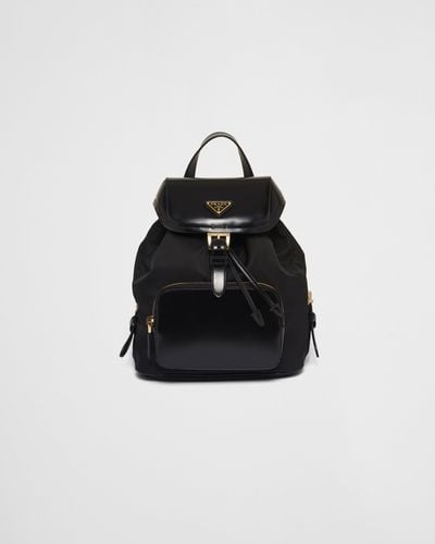 Prada Medium Re-nylon And Brushed Leather Backpack - Black