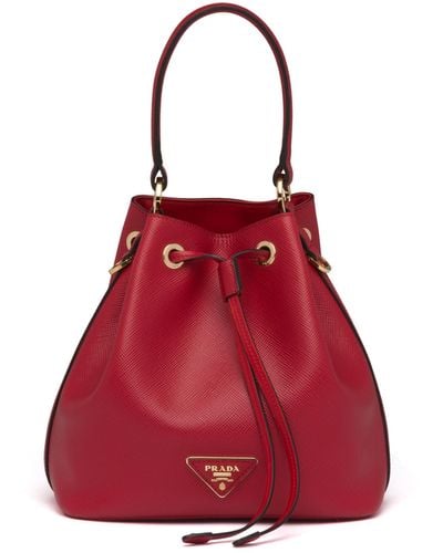 Prada Saffiano Leather Bucket Bag - Red