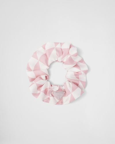 Prada Printed Silk Twill Scrunchie - Pink