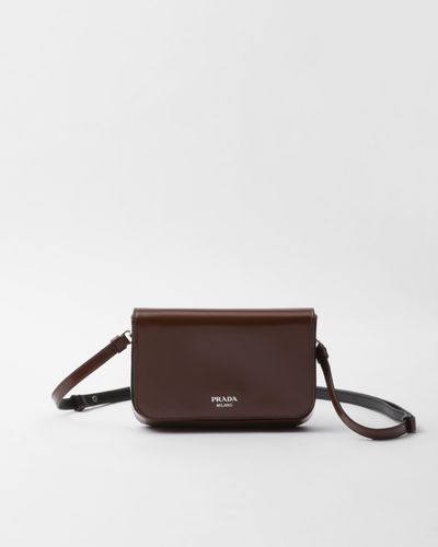 Prada Brushed Leather Mini-Bag With Shoulder Strap - Brown