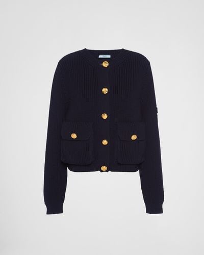 Prada Maglia Cardigan In Lana - Blu