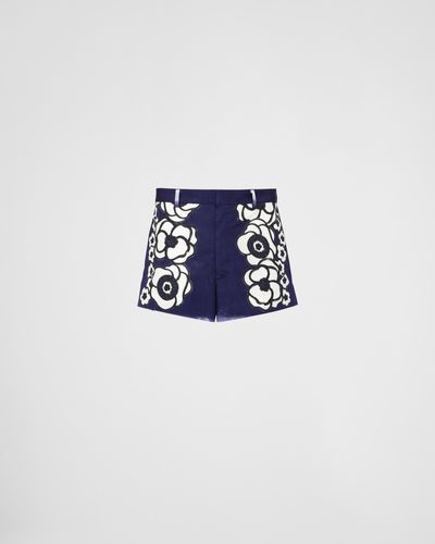 Prada Shorts Stampati In Popeline - Blu