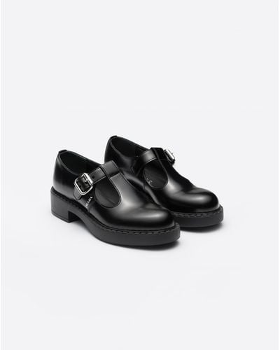 Prada Leather Mary Jane Flats - Black