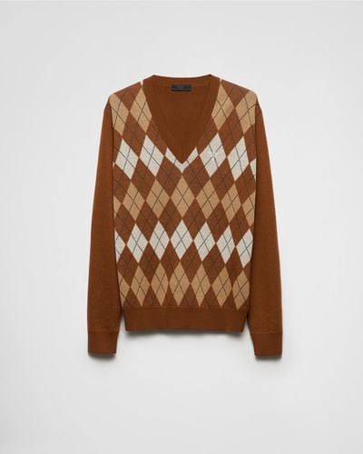 Prada Wool Sweater With An Argyle Pattern - Brown
