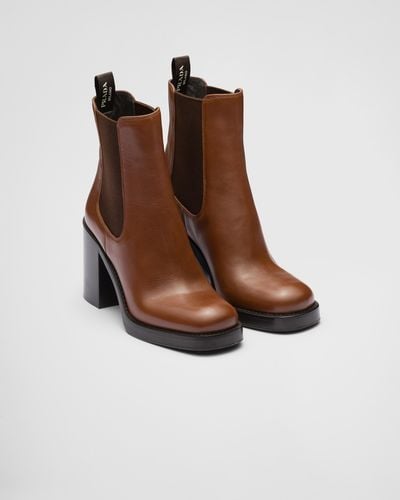 Prada Leather Booties - Brown