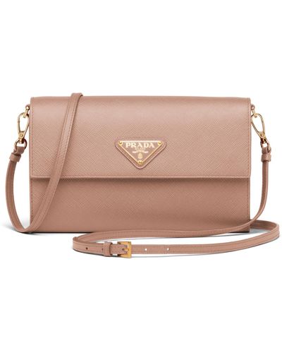 Prada Saffiano And Leather Wallet With Shoulder Strap - Pink