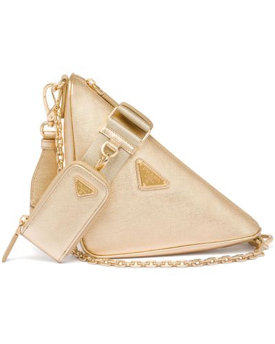 Prada Triangle Saffiano Leather Shoulder Bag - Natural