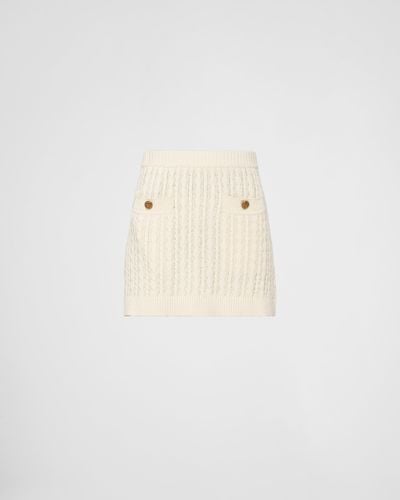 Prada Cable-Knit Cotton Miniskirt - White