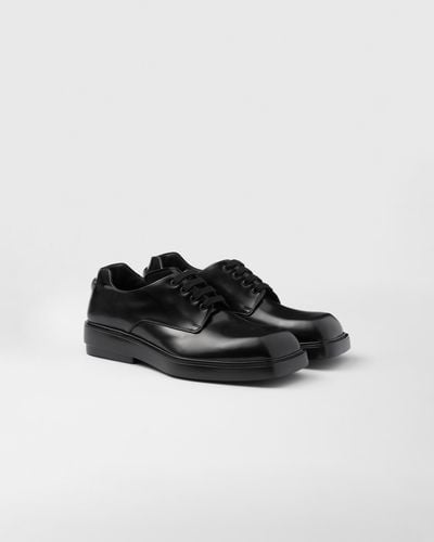 Prada Brushed Leather Derby Shoes - Black