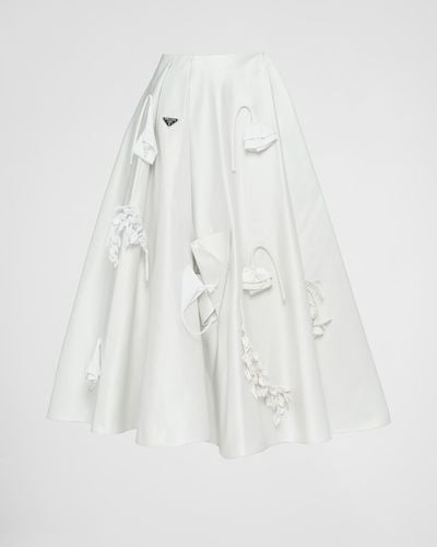 Prada Embroidered Satin Midi-skirt - White