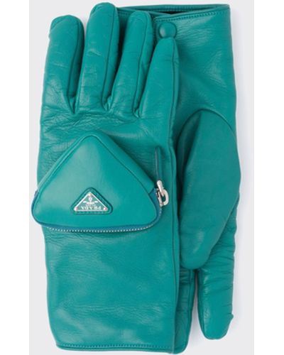 Prada Nappa Leather Gloves With Pouch - Blue