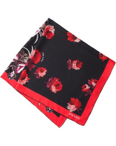 Prada Floral-print Silk Scarf - Red