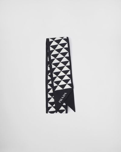 Prada Triangle-print Silk Ribbon Scarf - White