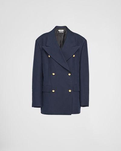 Prada Double-Breasted Cotton Satin Jacket - Blue