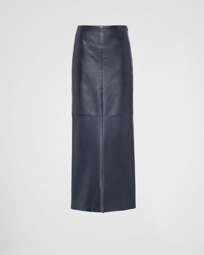 Prada Long Nappa Leather Skirt - Blue