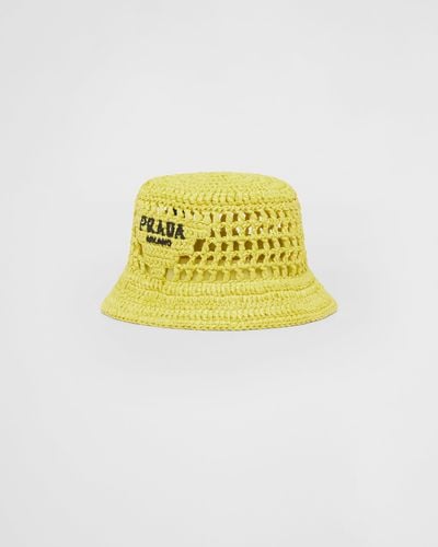 Prada Woven Fabric Bucket Hat - Yellow