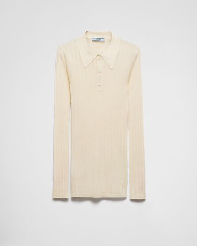 Prada Cashmere And Silk Polo Shirt - Natural