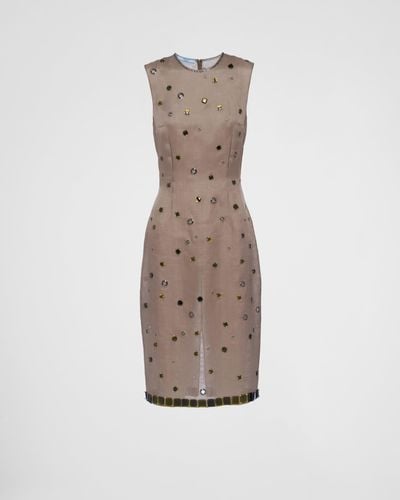 Prada Organza Dress With Grommet Embellishment - Natural