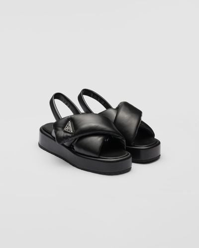 Prada Soft Padded Nappa Leather Wedge Sandals - Black