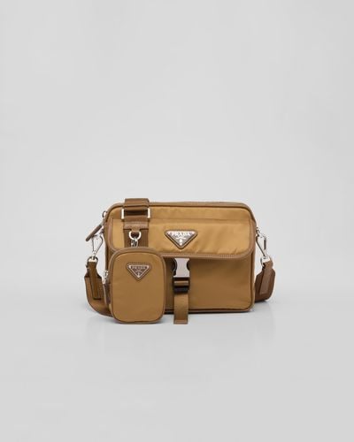 Prada Re-Nylon And Saffiano Leather Shoulder Bag - Brown
