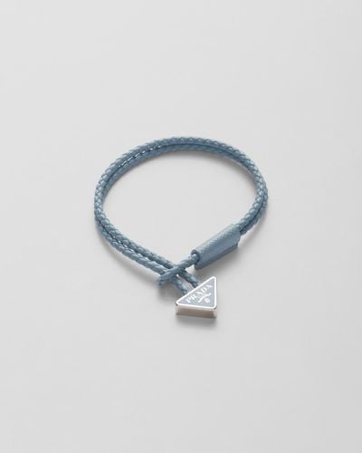 Prada Bracelet En Cuir Nappa Tressé - Bleu