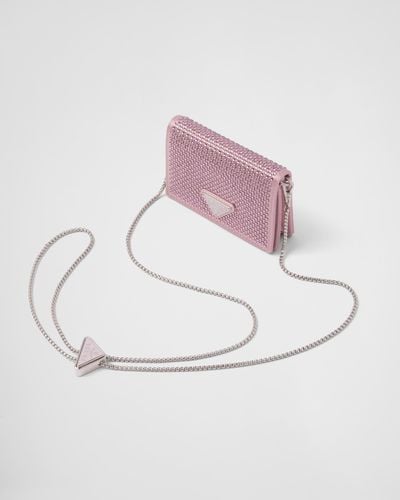 Prada Cardholder With Shoulder Strap And Crystals - Pink