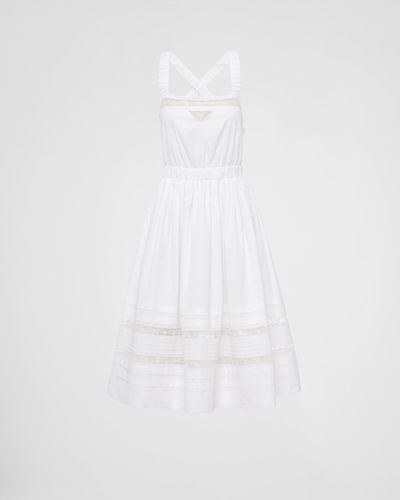 Prada Kleid Aus Popeline Mit Intarsie - Weiß