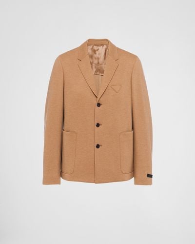 Prada Single-breasted Cashmere And Wool Jacket - Natural
