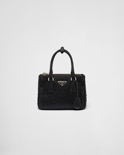 Prada Galleria Satin Mini-bag With Crystals - Black