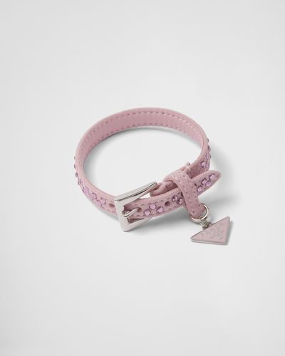 Prada Bracelet En Veau Velours Avec Cristaux - Rose