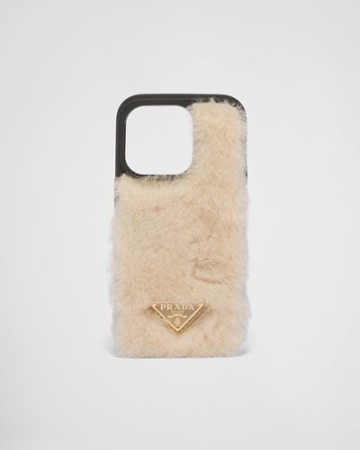 Prada Shearling Cover For Iphone 14 Pro - Natural