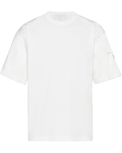 Prada Stretch Cotton T-Shirt With Re-Nylon Details - White