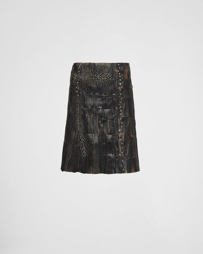 Prada Nappa Leather Patchwork Skirt - Black