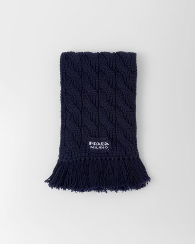 Prada Cable-Knit Wool Scarf - Blue