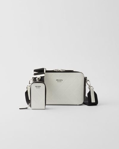Prada Brique Brushed Leather Bag With Triangle Motif - White