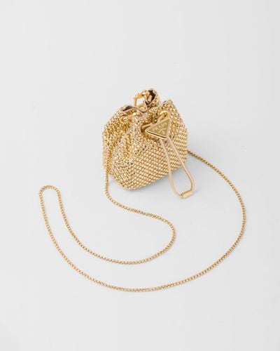 Prada Crystal-embellished Woven Bucket Bag - Metallic