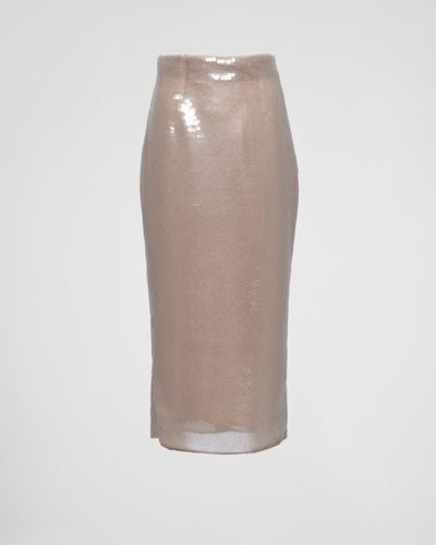Prada Sequined Midi-Skirt - Natural