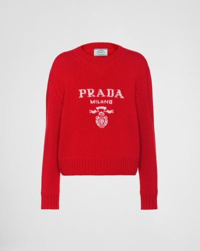 Prada Wool And Cashmere Crew-Neck Sweater - Red