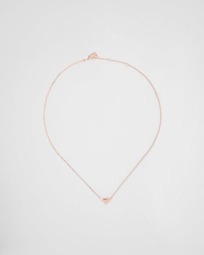 Prada Eternal Gold Necklace In Pink Gold With Nano Triangle Pendant - White