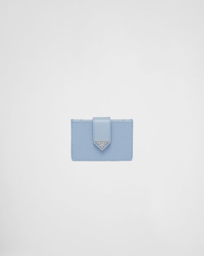 Prada Saffiano And Smooth Leather Card Holder - Blue