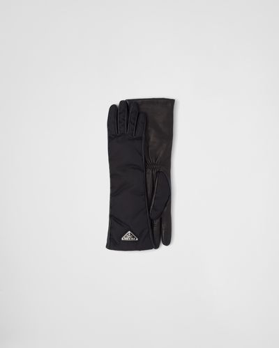 Prada Nylon And Nappa Leather Gloves - Black