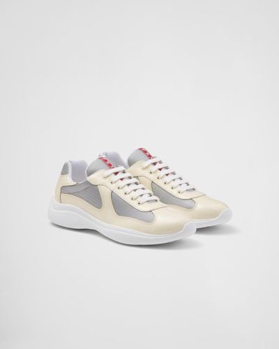 Prada America'S Cup Patent Leather And Bike Fabric Sneakers - White