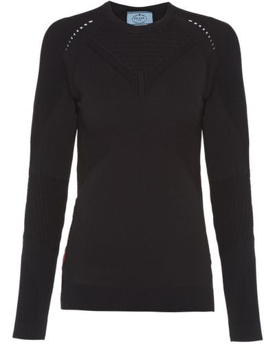 Prada Soft Rec Polyester Crew-Neck Sweater - Black