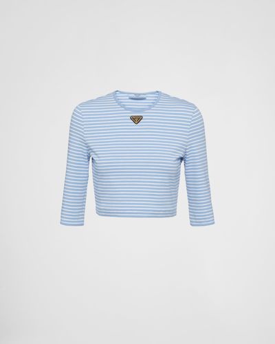 Prada Gestreiftes Top Aus Jersey - Blau