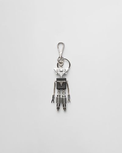 Prada Saffiano Leather Robot Trick Keychain - White