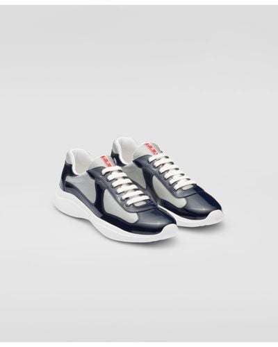 Prada Patent Leather And Technical Fabric America'S Cup Sneakers - Blue
