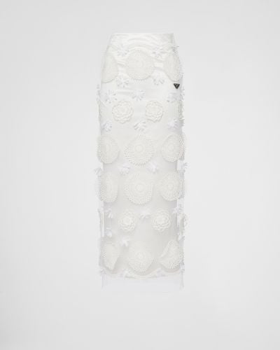 Prada Embroidered Duchesse Midi-skirt - White