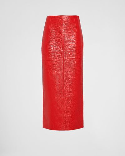 Prada Nappa Leather Skirt - Red