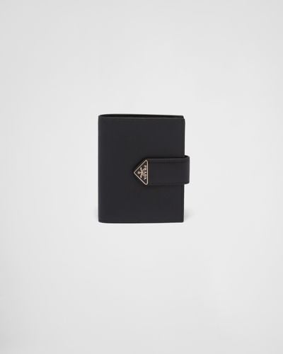 Prada Small Saffiano And Smooth Leather Wallet - Black