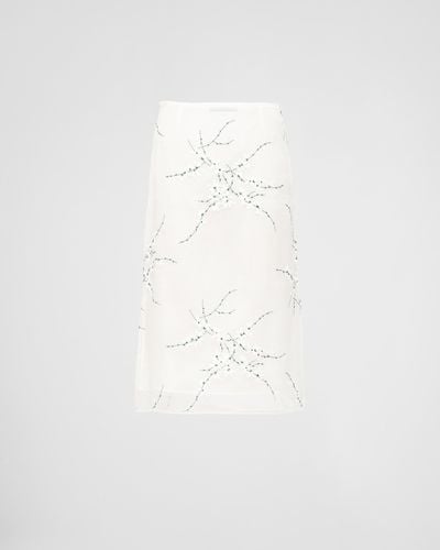 Prada Embroidered Organza Midi-skirt - White